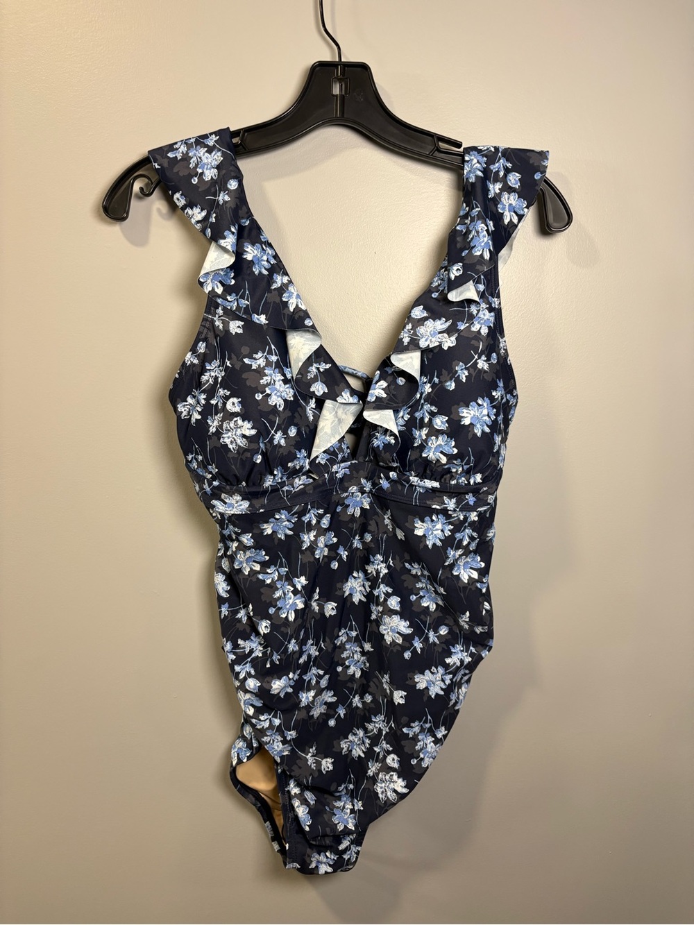 A Pea in the Pod Navy Blue Floral Ruffle One-Piece Swimsuit